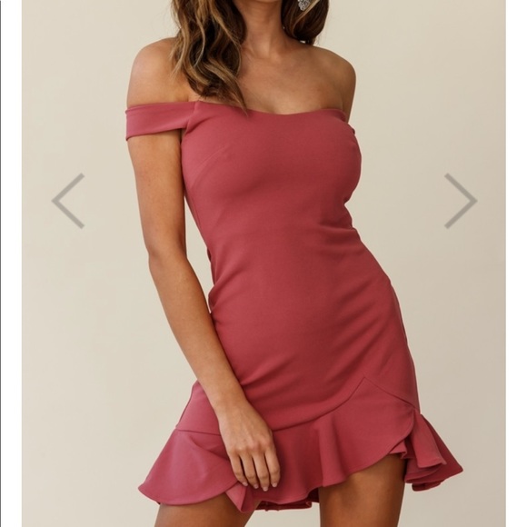 Off The Shoulder Ruffle Hem Dress Rose - Picture 1 of 10